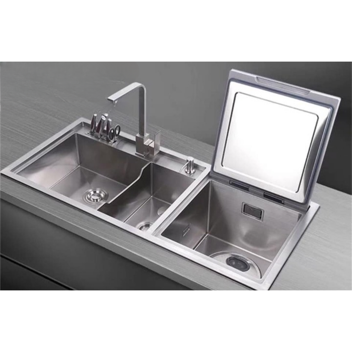 Rellt H3 超聲波雙鋅盆連洗碗碟機 (連內置刀架) (左款)